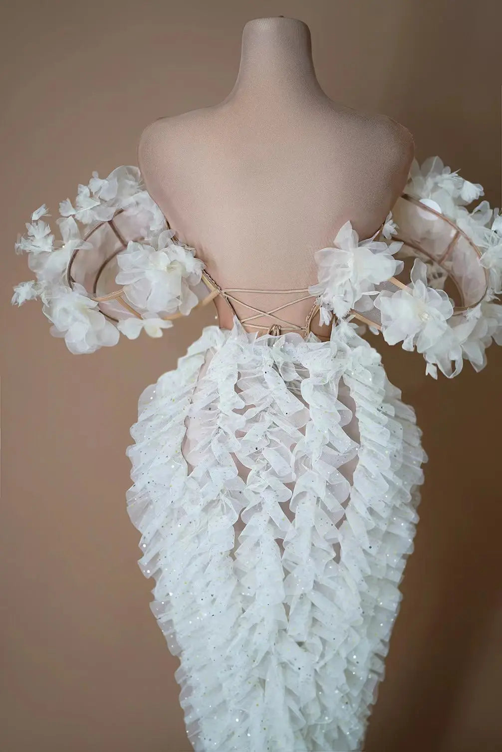 Long Elegant White Flower Evening Dresses for Women