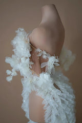 Long Elegant White Flower Evening Dresses for Women