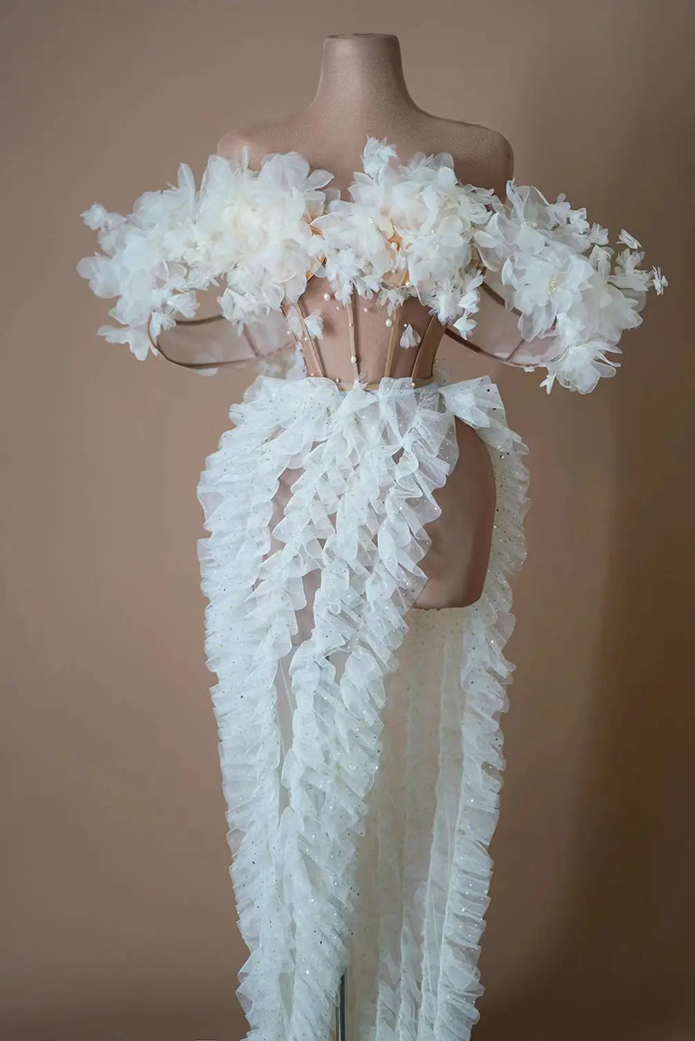 Long Elegant White Flower Evening Dresses for Women