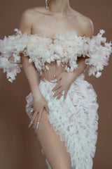 Long Elegant White Flower Evening Dresses for Women