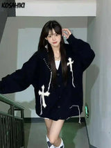 Loose Streetwear Embroidery Cardigan Women Korean Jacquard Oversized
