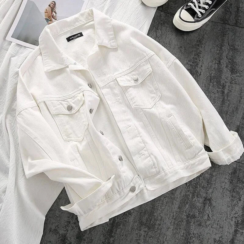 Lucuever White Denim Jacket Women 2024 Autumn Casual