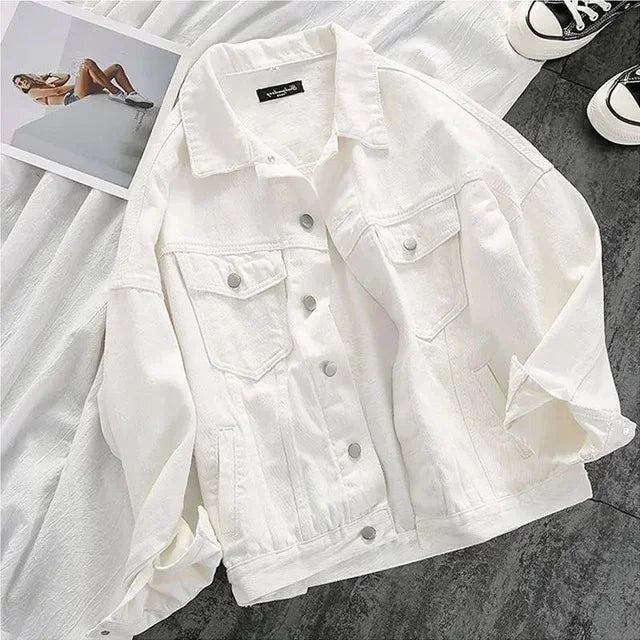 Lucuever White Denim Jacket Women 2024 Autumn Casual