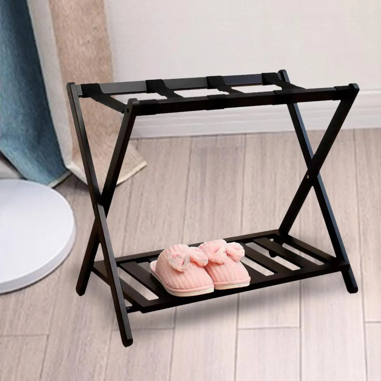 Luggage Rack Floor Standing with Shoes Shelf Suitcase