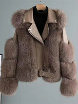 Luxury Faux Fur Leather Jacket For Women Fashion