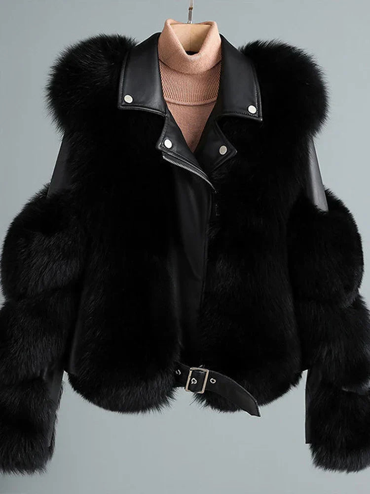 Luxury Faux Fur Leather Jacket For Women Fashion