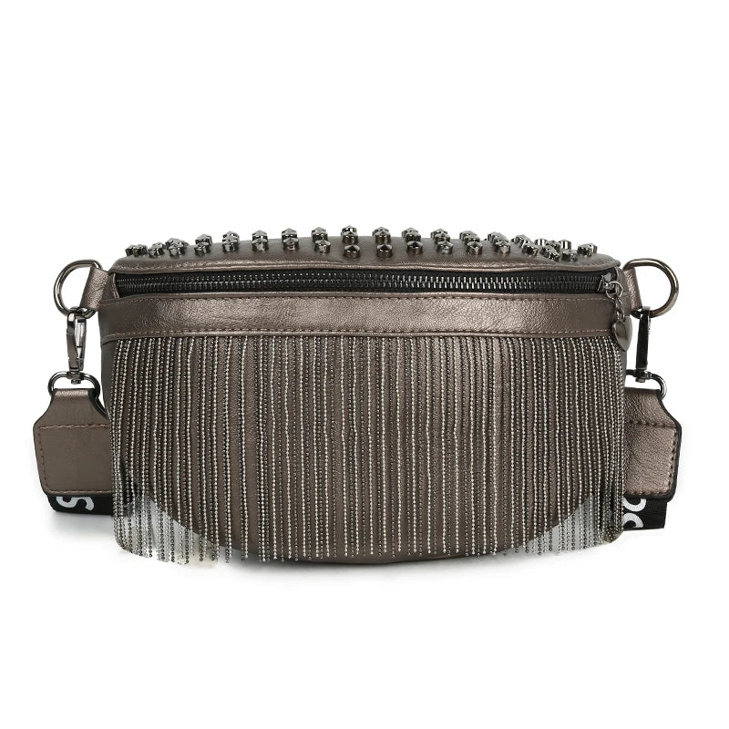 Luxury Woman Chest Bag Fashion Tassel Leather Large Capacity Crossbody Chest Bag Women Waist Bag Casual Rivet Desing Travel Pack
