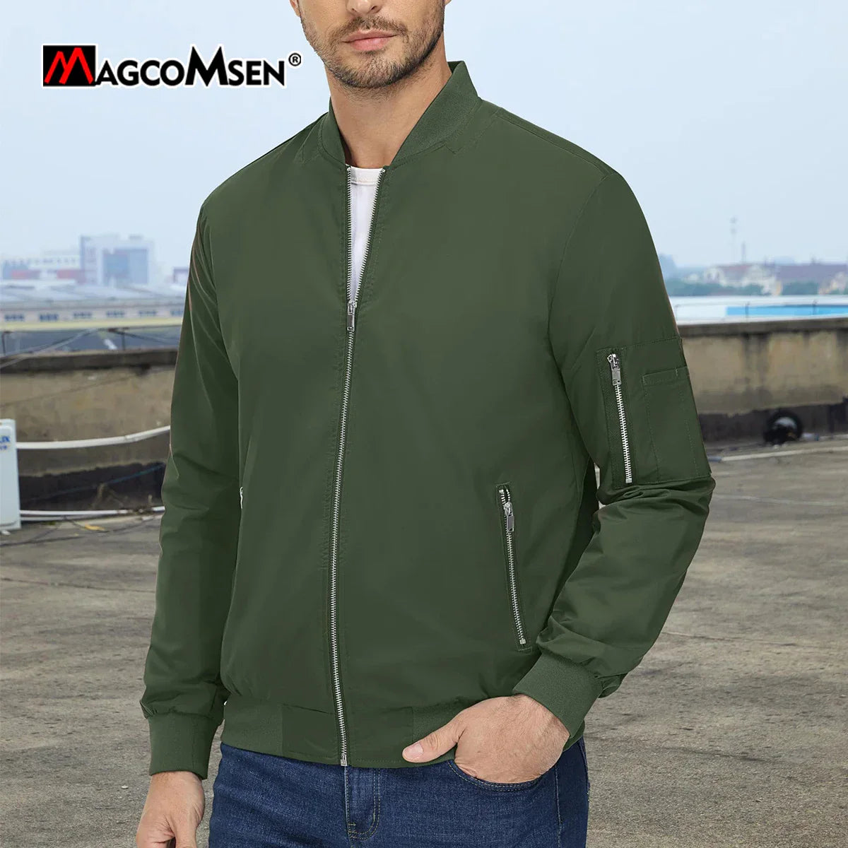 MAGCOMSEN Men's Aviator Jacket Lightweight Casual Spring Autumn