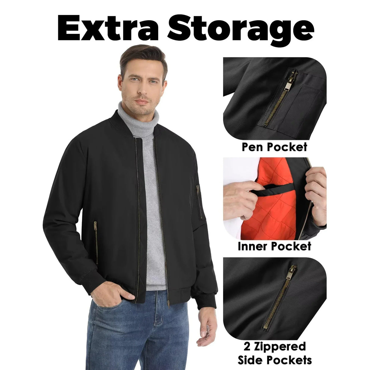 MAGCOMSEN Men's Aviator Jackets Thick Warm Orange Lining