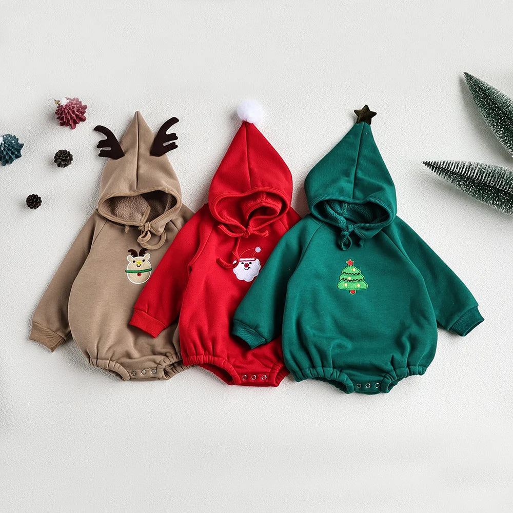 MILANCEL Baby Bodysuit Christmas One Piece Embroidery Santa