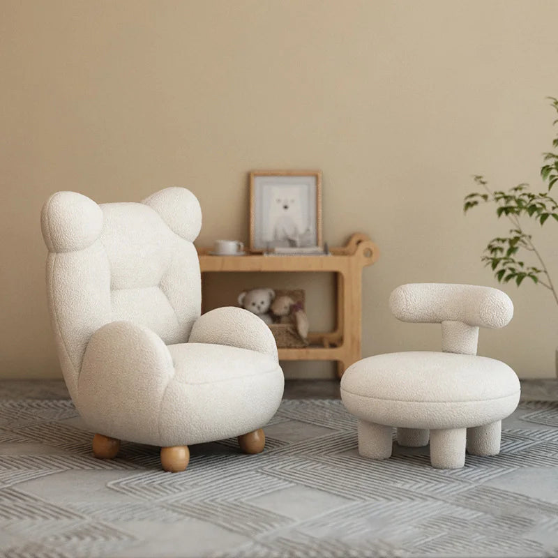 MOMO Lamb Velvet Cream Children's Bear Sofa Chair