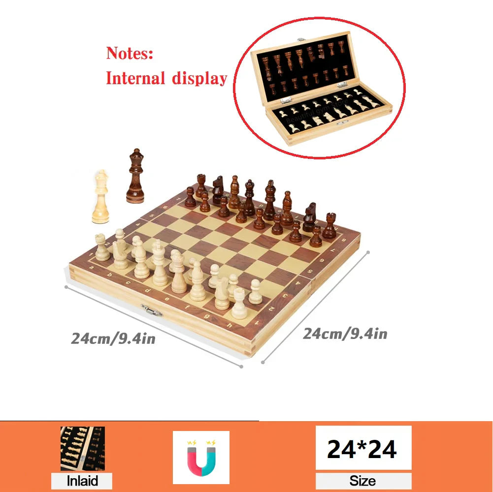 Magnetic Wooden Folding Chess Set Felted Game Board