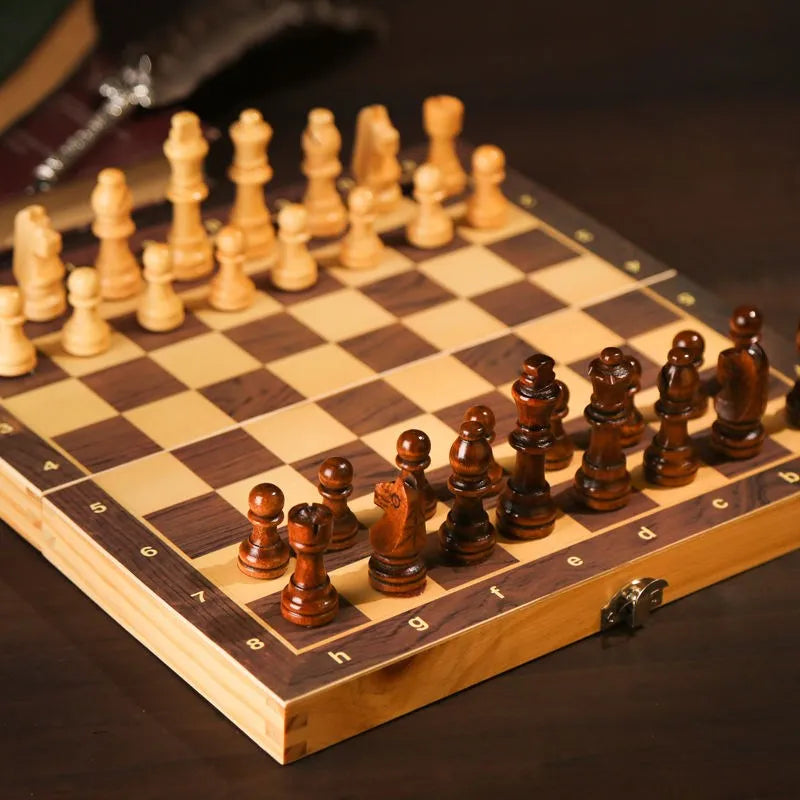 Magnetic Wooden Folding Chess Set Felted Game Board
