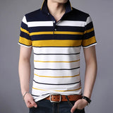 Men'S Classic Striped Polo Shirt Cotton Short Sleeve