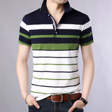 Men'S Classic Striped Polo Shirt Cotton Short Sleeve