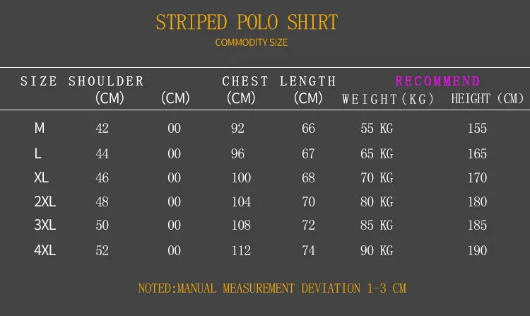 Men'S Classic Striped Polo Shirt Cotton Short Sleeve