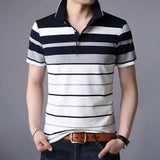 Men'S Classic Striped Polo Shirt Cotton Short Sleeve