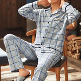 Men Sleepwear Striped Cotton Pajama Sets for Men