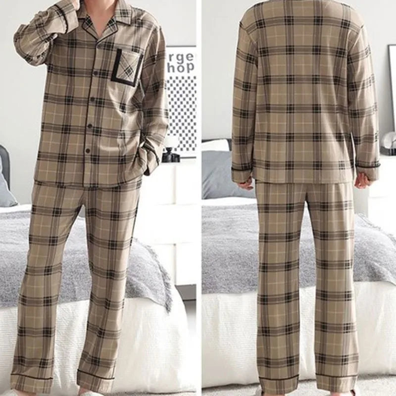 Men Sleepwear Striped Cotton Pajama Sets for Men