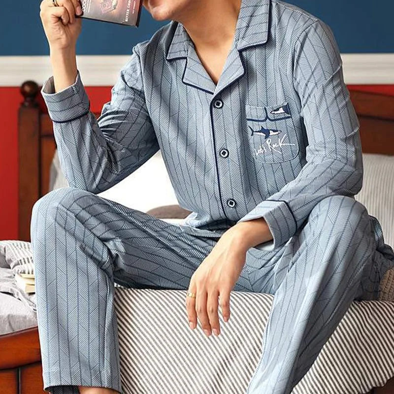 Men Sleepwear Striped Cotton Pajama Sets for Men