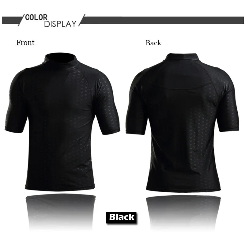 Men Teens Short Sleeve Sharkskin Swimsuit Set Swimming