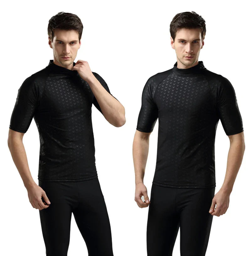 Men Teens Short Sleeve Sharkskin Swimsuit Set Swimming