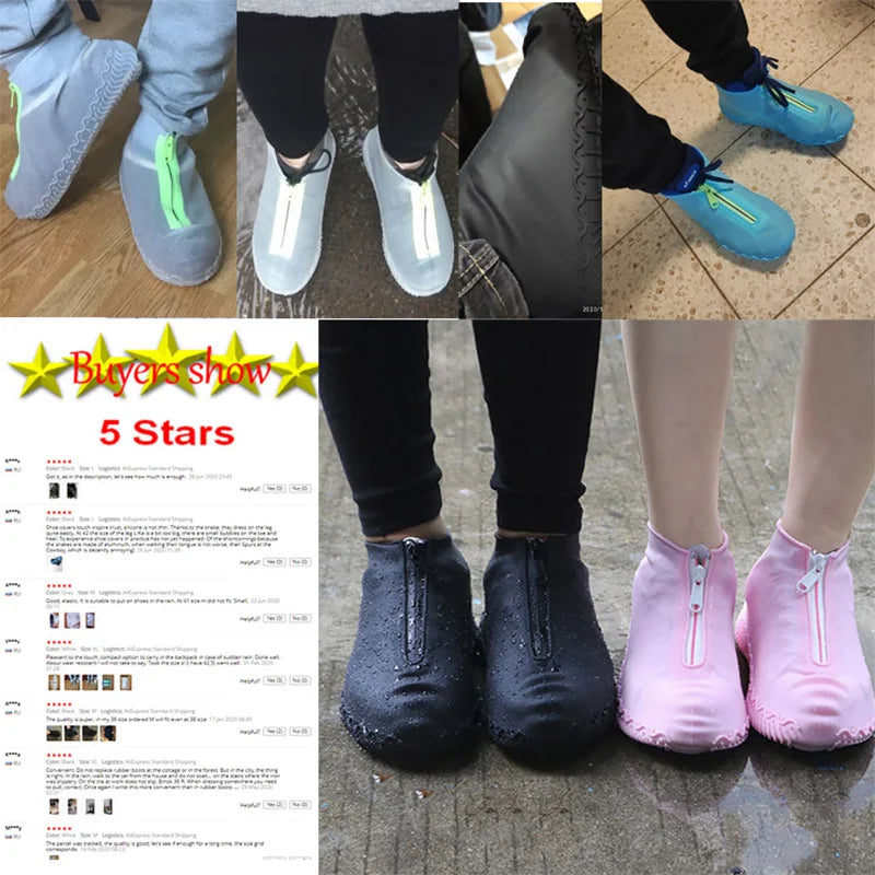 Men White Shoe Covers Zipper Reusable Waterproof Shoes