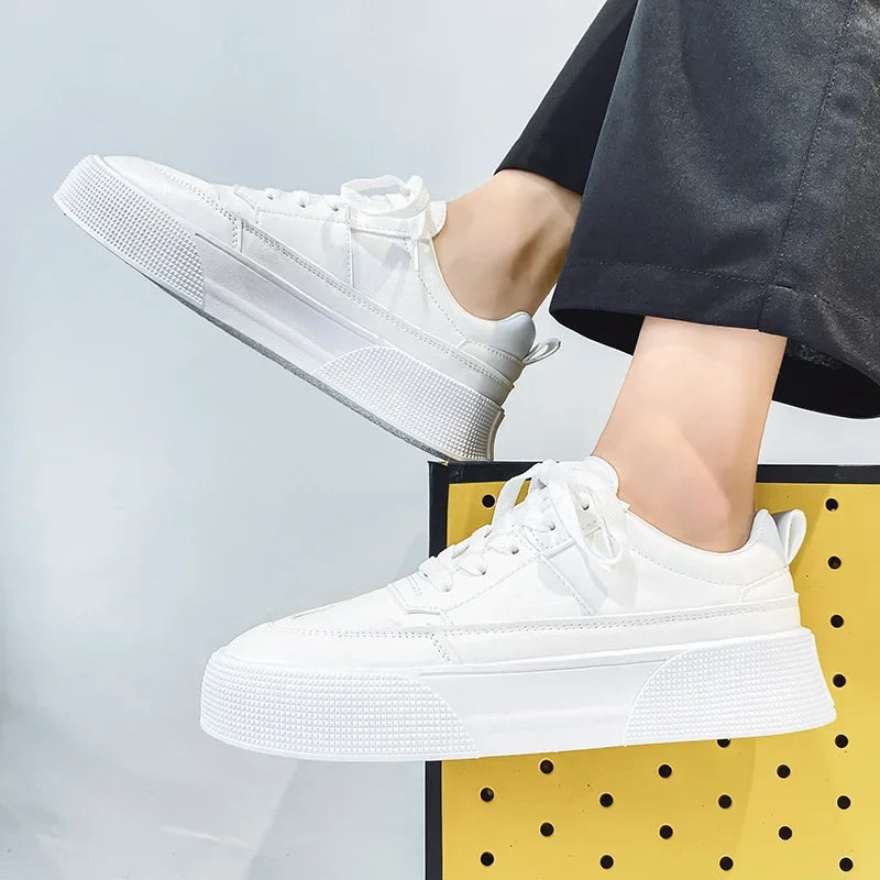 Men White Shoes Leather Casual Sneakers 2023 Trend Platform Shoes Comfortable Vulcanized Shoes for Men White Tenis Masculinos