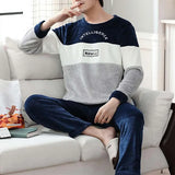 Men Winter Warm Flannel Pajama Set Long Sleeve