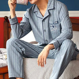 Men Winter Warm Flannel Pajama Set Long Sleeve