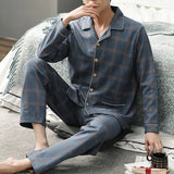 Men Winter Warm Flannel Pajama Set Long Sleeve