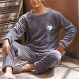 Men Winter Warm Flannel Pajama Set Long Sleeve