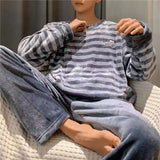 Men Winter Warm Flannel Pajama Set Long Sleeve