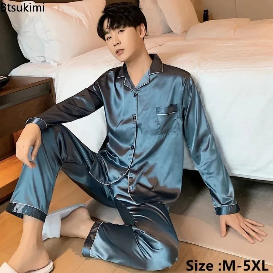 Men's Casual Pajamas Sets Oversized Silk Mens Pajama