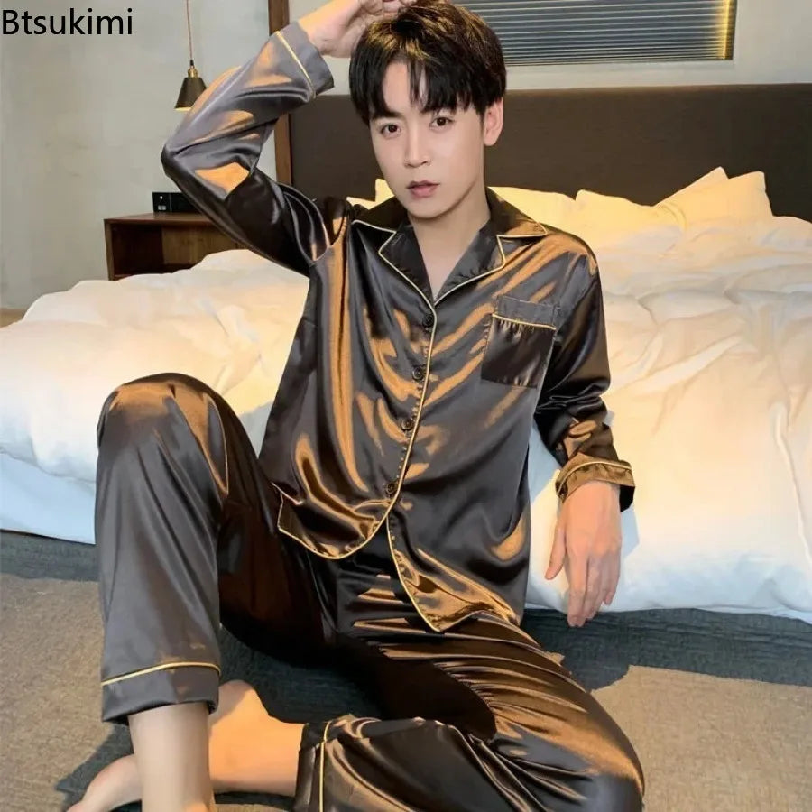 Men's Casual Pajamas Sets Oversized Silk Mens Pajama