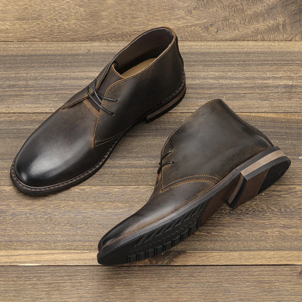 Men's Casual Shoes Tooling Genuine leather Boots Retro Polished Color Desert Boots Men Lace-Up Oxfords， Large Size Shoes 39-50