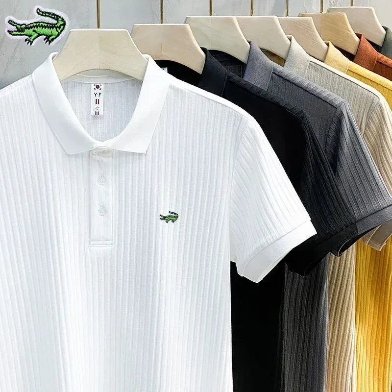 Men's Embroidery Brand Knitted Stripe Ice Polo Shirt