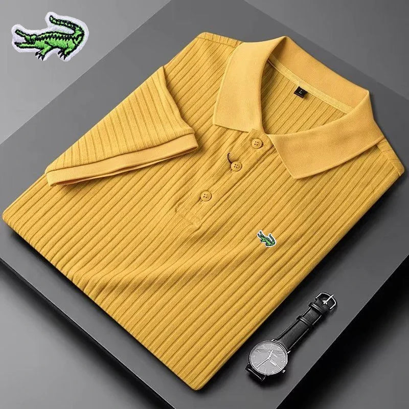 Men's Embroidery Brand Knitted Stripe Ice Polo Shirt