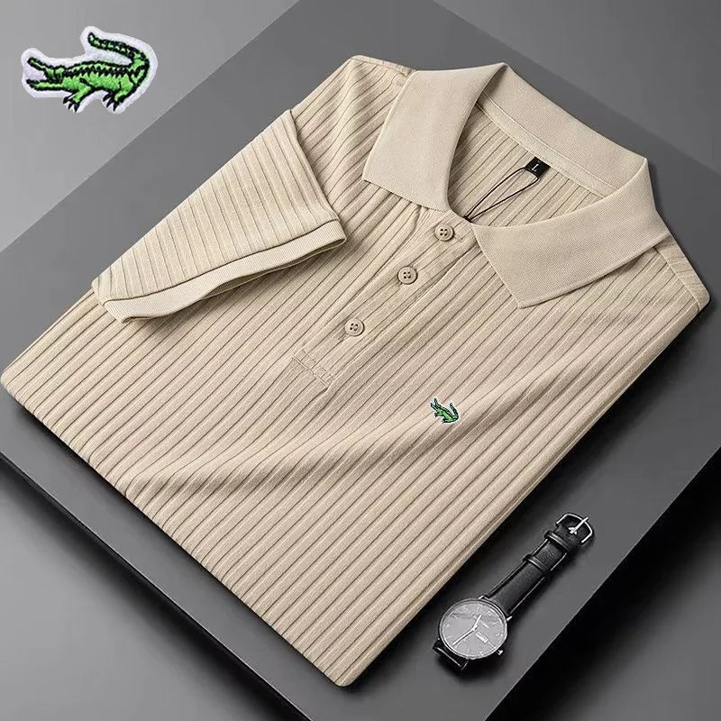 Men's Embroidery Brand Knitted Stripe Ice Polo Shirt