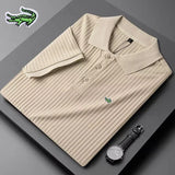 Men's Embroidery Brand Knitted Stripe Ice Polo Shirt