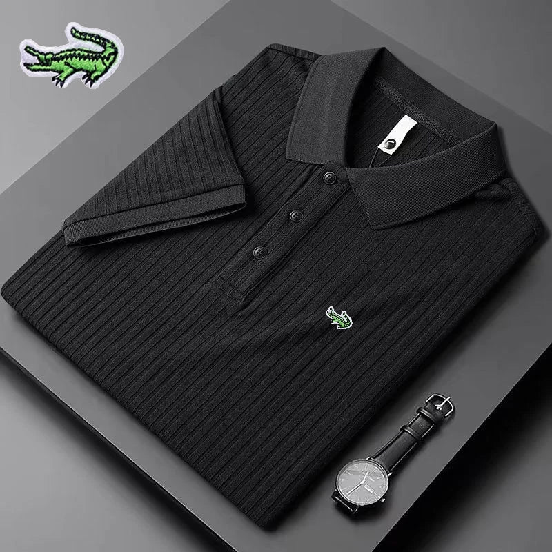 Men's Embroidery Brand Knitted Stripe Ice Polo Shirt