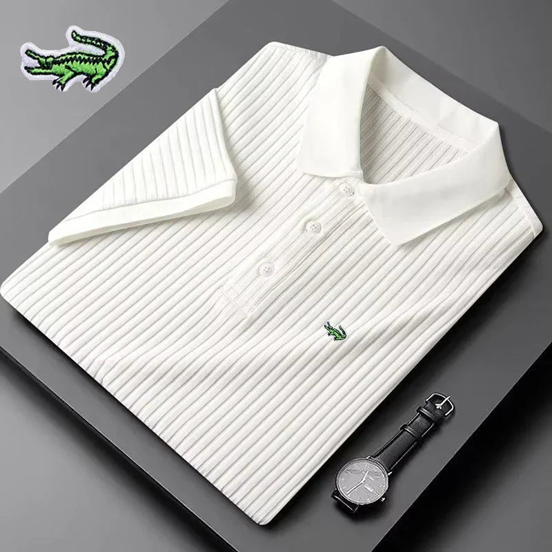 Men's Embroidery Brand Knitted Stripe Ice Polo Shirt