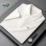 Men's Embroidery Brand Knitted Stripe Ice Polo Shirt