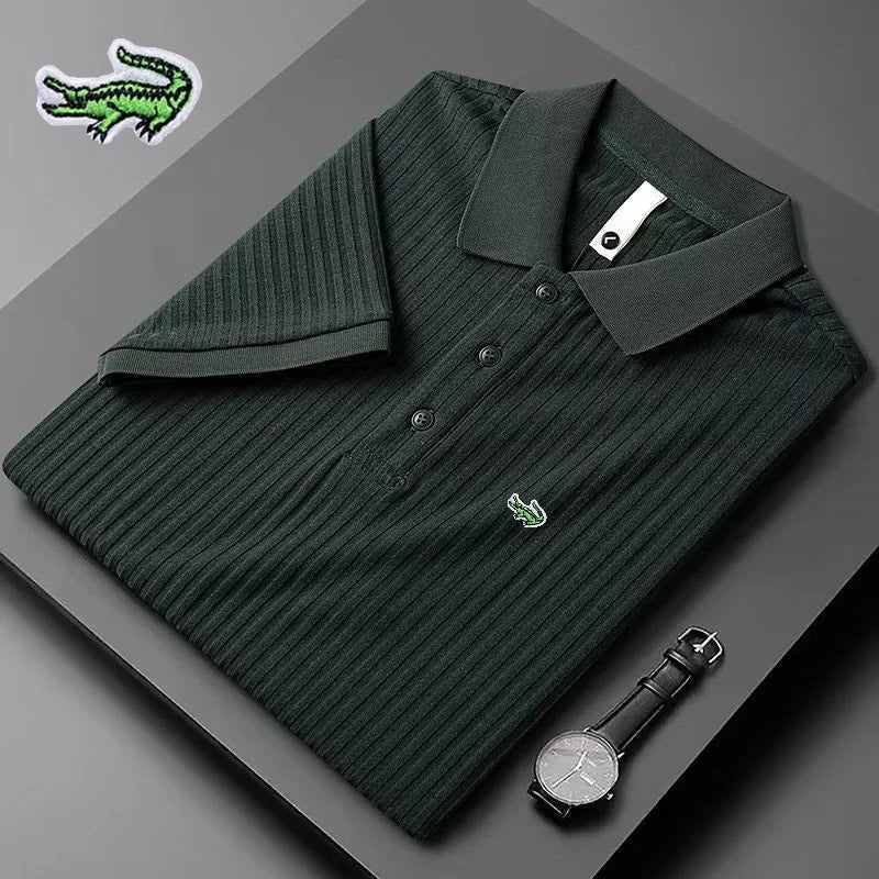 Men's Embroidery Brand Knitted Stripe Ice Polo Shirt