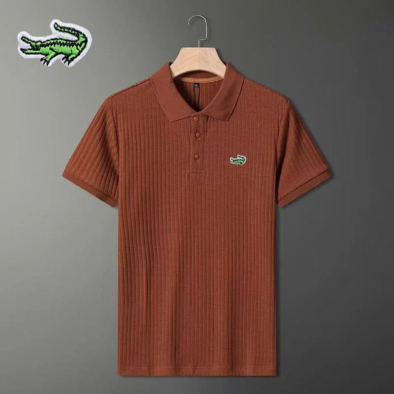 Men's Embroidery Brand Knitted Stripe Ice Polo Shirt