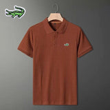 Men's Embroidery Brand Knitted Stripe Ice Polo Shirt