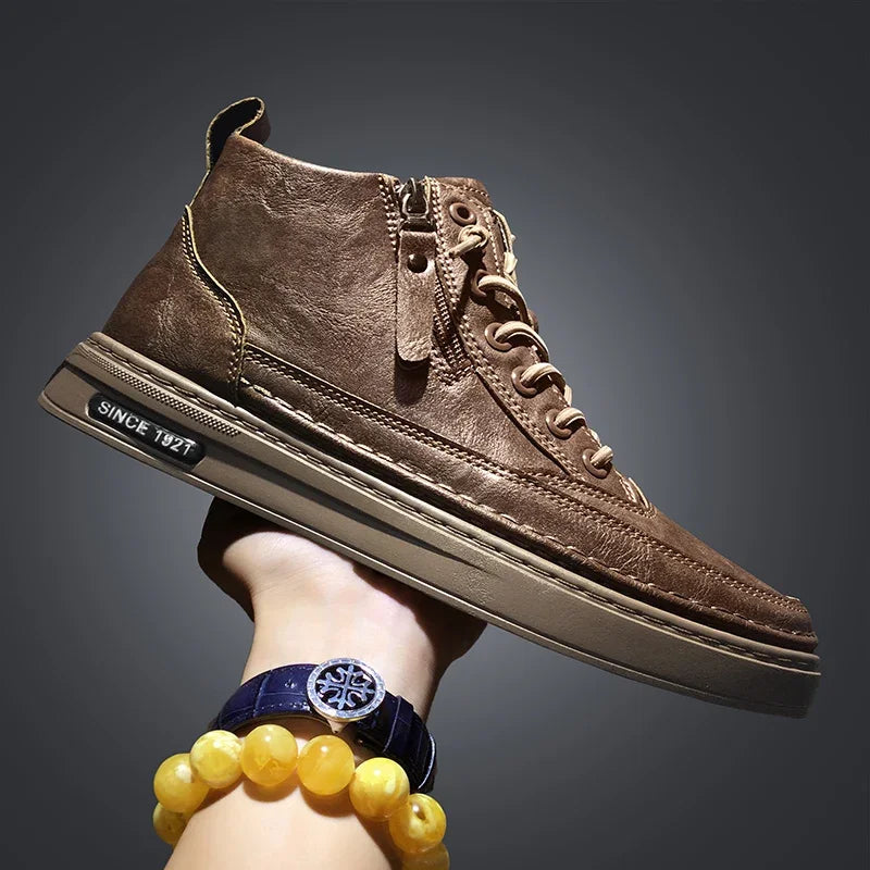 Men's Leather Boots 2023 Winter Platform Warm Fur