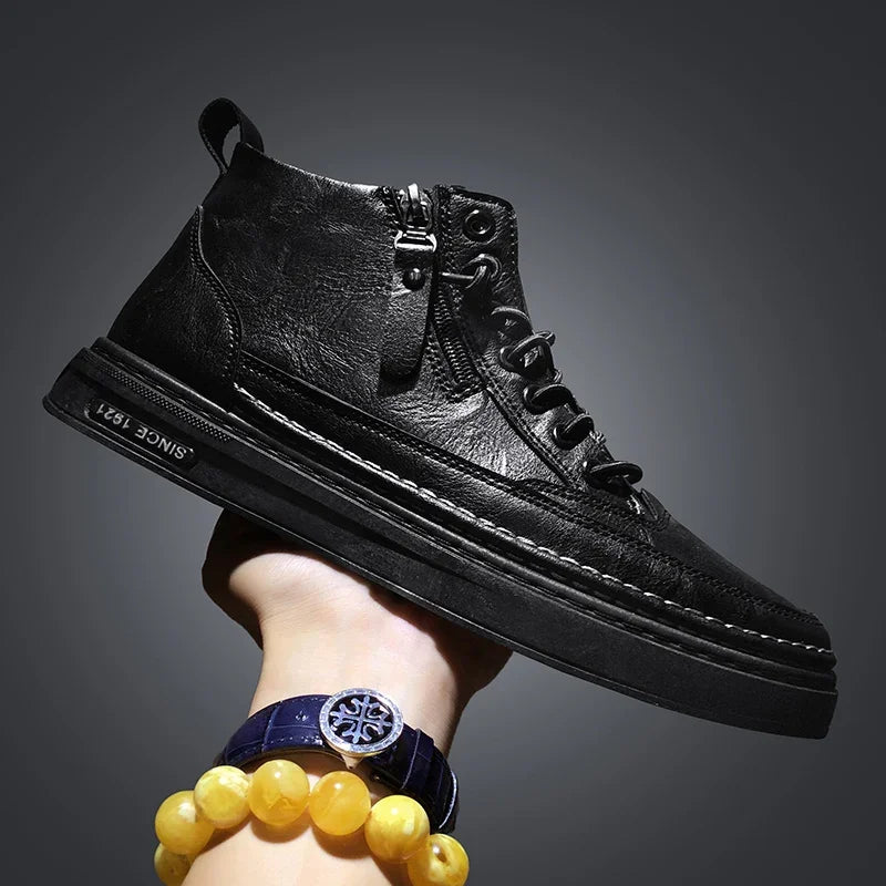 Men's Leather Boots 2023 Winter Platform Warm Fur