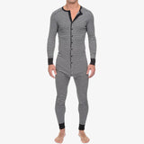 Men's Striped Pajamas O-Neck Long Sleeve Romper Home