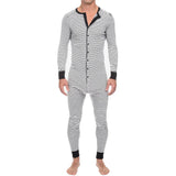 Men's Striped Pajamas O-Neck Long Sleeve Romper Home